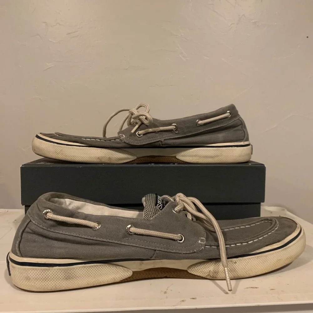 Sperry Boat Shoes Men 11.5M Grey Good Canvas Nautical Slip On Sneakers 0772830